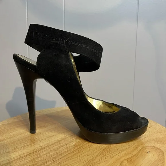 Bakers Debbie Black Suede Peep Toe High Heels Women’s 8M - Picture 4 of 11